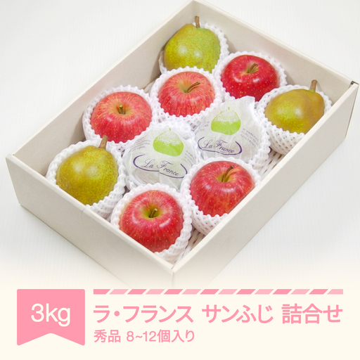 ラ・フランス サンふじ 秀品 詰合せ 計3kg (8~12個入り) 2026年産 令和8年産 nf-fslrs3