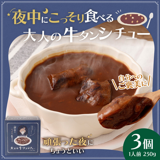 夜中にこっそり食べる大人の牛タンシチュー 250g （ 3個セット ） 計750g