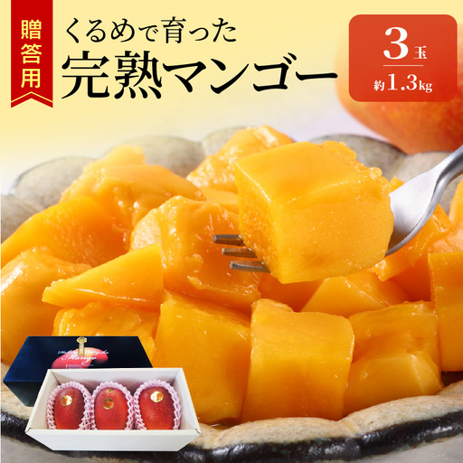 【2027年6月以降お届け】くるめで育った完熟マンゴー（3玉：約1.3kg） 〔Fm010-03-13〕