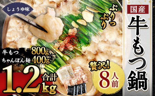 【2026年10月発送】国産もつ鍋 8人前 冷凍ちゃんぽん・濃縮スープ付き（醤油味）