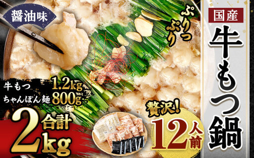【2026年11月発送】国産 牛もつ鍋 12人前 ちゃんぽん 濃縮スープ付（醤油味）