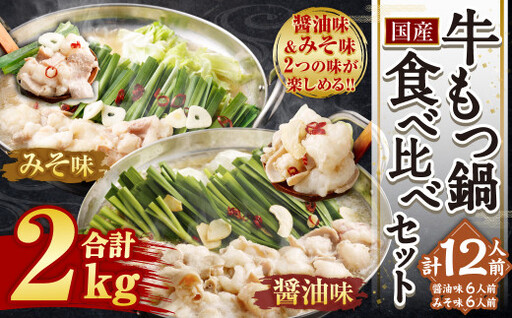[2026年10月発送]国産 牛もつ鍋 12人前 ちゃんぽん 2つの味が楽しめる 濃縮スープ付(醤油味 & みそ味)