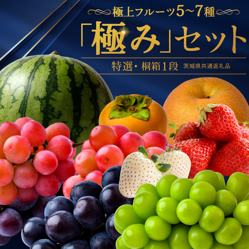 [特選・桐箱1段]極上フルーツ5〜7種「極み」セット(茨城県共通返礼品) 贅沢 旬の果物 ギフト