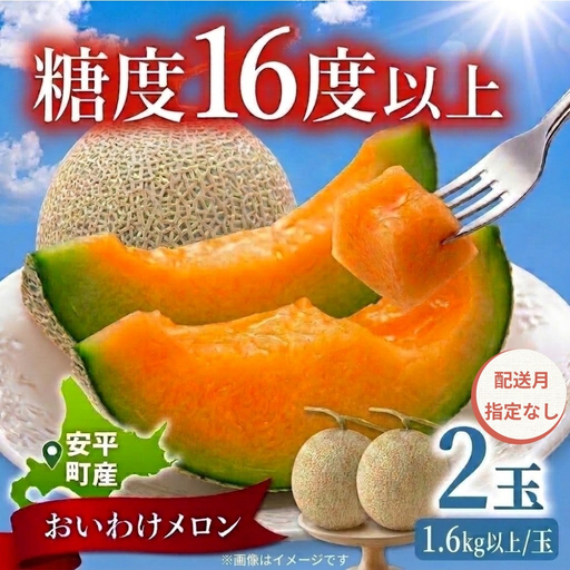 おいわけメロン 2玉 赤肉 糖度16度以上 先行予約【配送指定なし】