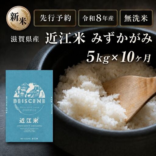 【令和8年産】新米 先行予約 特A受賞歴 みずかがみ 米 無洗米 定期便 近江米 5kg 10ヶ月 こめ コメ滋賀 定期 10回 滋賀県 豊郷町