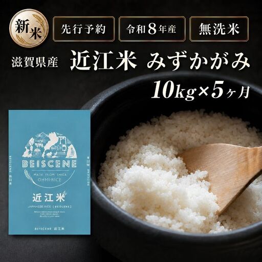 【令和8年産】新米 先行予約 特A受賞歴 みずかがみ 米 無洗米 定期便 近江米 10kg 5ヶ月 こめ コメ滋賀 定期 5回 滋賀県 豊郷町