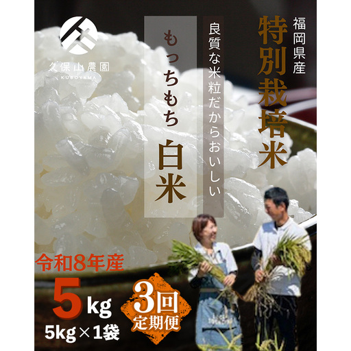 令和8年産【先行予約】【定期便3回】久保山百年米 特別栽培米 白米 5kg 夢つくし/元気つくし【定期便 精米 お米 米 ご飯 ごはん ブランド 元気つくし 夢つくし 農家直送 福岡県 筑前町 BT055】