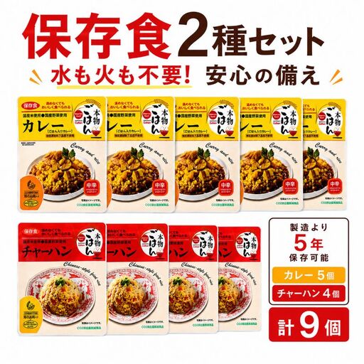 保存食 2種セット 計9個 非常食 カレー チャーハン 5年保存 非常食