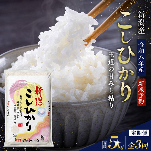 【令和8年産 新米】【定期便 3ヶ月】新潟県産 コシヒカリ 5kg×3回 (計15kg) 米 お米 こしひかり 精米 白米 新潟市