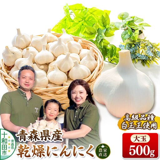 青森にんにく 乾燥にんにく 農家直送 大玉500g 高級品種白玉王使用 青森にんにくファーム