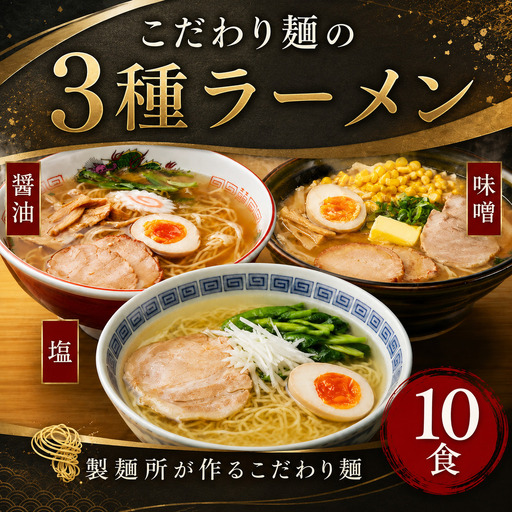 ラーメン 冷凍 3種類 醤油 塩 味噌 セット 合計10食 スープ