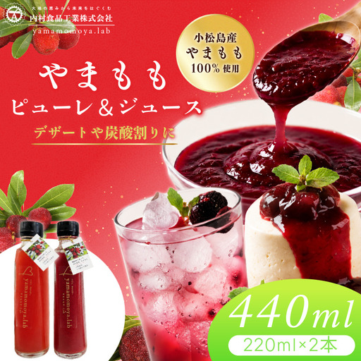 やまもも ピューレ&ジュース 220ml × 2本セット | ヤマモモ 100%使用 小松島市 徳島