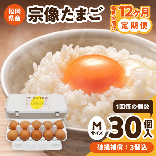 [毎月お届け]新鮮 赤卵「宗像たまご」Mサイズ 30個×12ヶ月定期便 (27個+補償3個)[JAほたるの里]