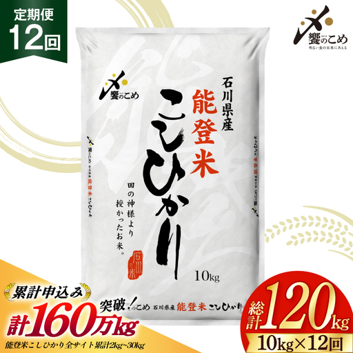 米 定期便 能登米 こしひかり 10kg ×12回 総計 120kg 精米 令和8年産 新米