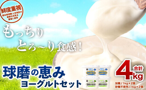 球磨の恵み ヨーグルト セット 計4000g(加糖・砂糖不使用)1000g×各2個セット 乳製品 生乳 朝食 おやつ ヘルシー