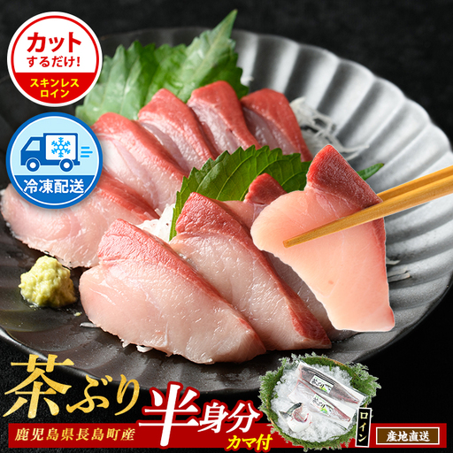 [冷凍]ブリカマ付!茶ぶり スキンレスロイン(片身分・2分の1カット済) 鮮魚 下処理済み ぶり 柵 刺身 ブリ 切り身 鰤 ぶりかま [ウスイ]usui-7319R8B