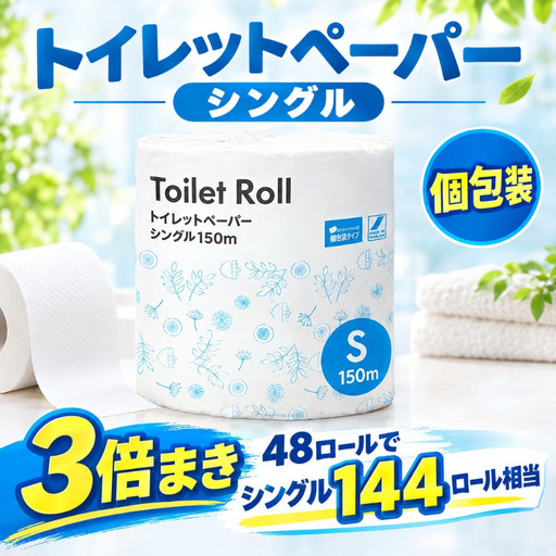 トイレットペーパー 48ロール シングル 個包装 3倍巻 トイレット