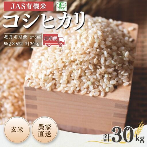 [先行予約]玄米 定期便 JAS有機 コシヒカリ 30キロ (5kg×6回) 令和8年産 | 定期便 農薬不使用 根本有機農園