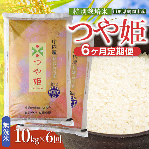 【令和8年産 新米】【定期便6ヵ月】特別栽培米 つや姫 無洗米 10kg(5kg×2袋) 山形県鶴岡市 K-881 斎藤農場