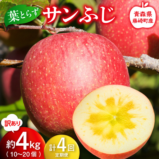 【先行予約】≪定期便≫ 産地直送　葉とらずサンふじ 訳あり 約4kg 合計4回【グランドアップル】 F41-0176