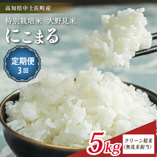 【定期便3回】【新米】  にこまる 5kg 無洗米 相当 大野見米