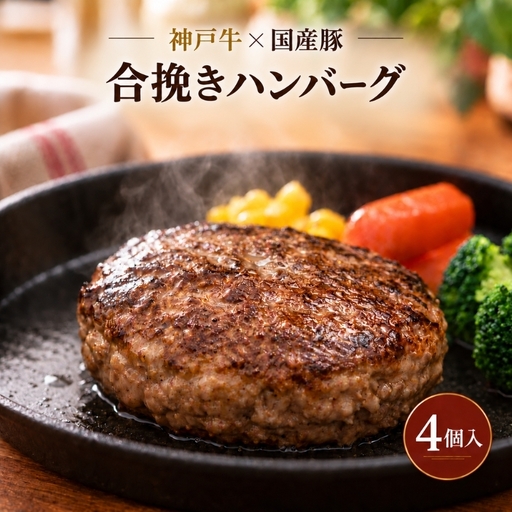 ハンバーグ 神戸牛 豚肉 合い挽き 生ハンバーグ 4個入 最短4日以内発送