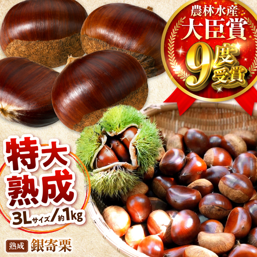 [先行予約]特大熟成栗 3L 1kg 約30粒 萬奥農園