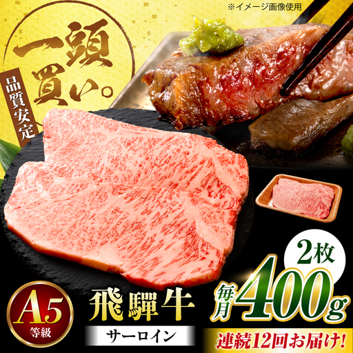 【12回定期便】飛騨牛 サーロイン(ステーキ用)400g(200g×2枚)飛騨牛 国産 肩ロース ロース ステーキ 黒毛和牛 和牛 牛肉 BBQ steak 岐阜県 / 御嵩町 / 馬力家[AVBO098]