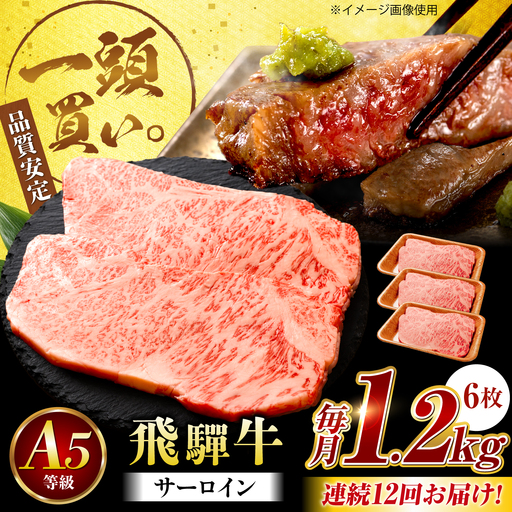 【12回定期便】飛騨牛 サーロイン(ステーキ用)1.2kg(200g×6枚)飛騨牛 国産 肩ロース ロース ステーキ 黒毛和牛 和牛 牛肉 BBQ steak 岐阜県 / 御嵩町 / 馬力家[AVBO104]