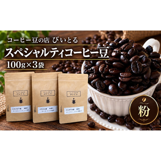 スペシャルティコーヒー豆 (100g×3袋)自家焙煎※浅〜深煎り3カ国の豆の組合せセット[粉に挽いて袋入り][郵便受けへのポスト投函でお届けする商品]