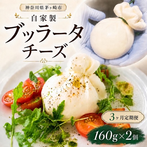 3ヶ月定期便 自家製チーズ ブッラータチーズ160g 2個 出来立て 神奈川県産 幻のチーズ ブッラータ 手作り Osteria e Bottega S 神奈川県 湘南 茅ケ崎 フレッシュチーズ おつまみ ピザ 神奈川県 茅ヶ崎市