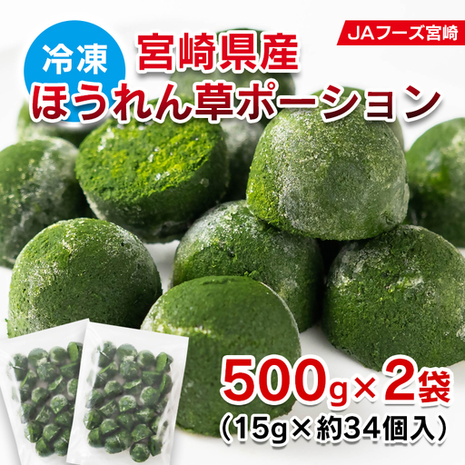 『離乳食や介護食に便利』 宮崎県産ほうれん草ポーション 1個15g キューブタイプ 500g×2袋[31-3a]