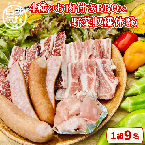 【4種のお肉付きBBQ＆野菜収穫体験】手ぶら＆持込みOK（1組9名）
