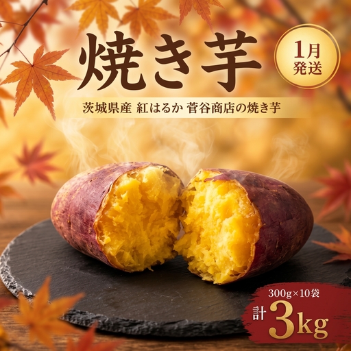 焼き芋 常温 1月発送 3kg 茨城県鉾田市 菅谷商店 やきいも 【 小分け 紅はるか サツマイモ 】 焼き芋