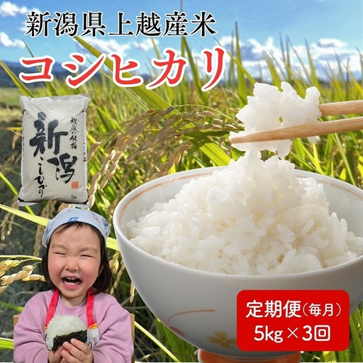 令和8年産 先行予約 新潟県 上越市産米 コシヒカリ 定期便 5kg×3回 計15kg 3か月 こしひかり 新米 精米 米ヴィレッジさんわ 上越市三和区