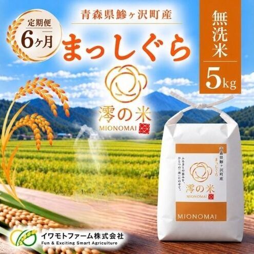《 6ヶ月定期便 》 令和8年産 まっしぐら 無洗米 5kg （5㎏×1） 青森県産 イワモトファーム まっしぐら