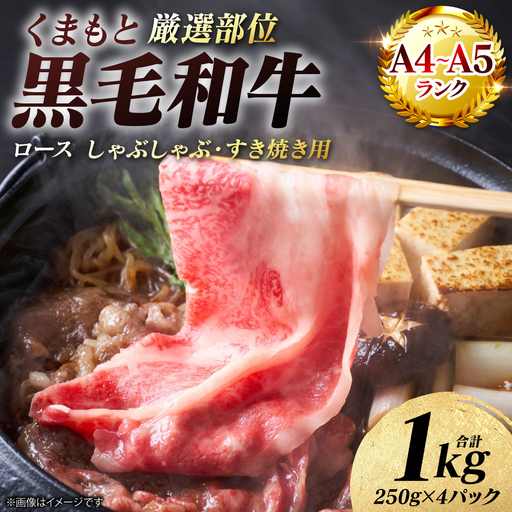 牛肉 くまもと黒毛和牛 ロース しゃぶしゃぶ すき焼き用 1kg （250g×4パック）A4～A5ランク 厳選部位 牛肉