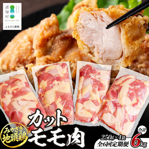 【定期便全6回】みやざき地頭鶏 カットモモ肉 250g×4P×6回 冷凍｜家庭応援 鶏肉 地鶏 モモ肉 カット肉 唐揚げ 焼き鳥 チキン南蛮 じとっこ 真空パック 小分け カット済み 定期便 6ヶ月 毎月 連続 家庭用 興洋開発株式会社 宮崎県 諸塚村 KY-31