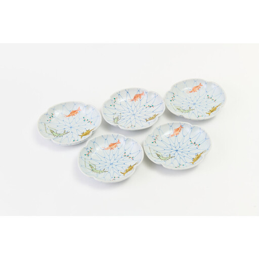 5寸モッコ型皿揃　網魚文（5枚組）