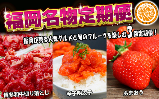 [3回届く!(和牛・明太子・あまおう)]福岡名物定期便★福岡が誇る人気グルメと旬のフルーツを楽しむ3回定期便[H7040]