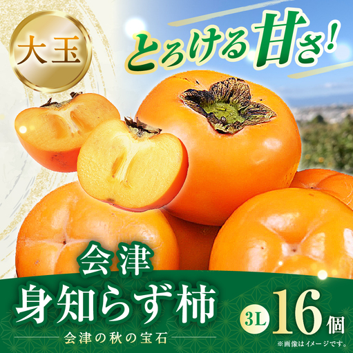 会津の秋の宝石。果樹園壱心が贈る、とろける甘さの大玉「 身知らず柿 」3L × 16個 柿 果物 フルーツ デザート 甘み コク 3Lサイズ 【 2026年11月下旬から12月上旬発送予定 】