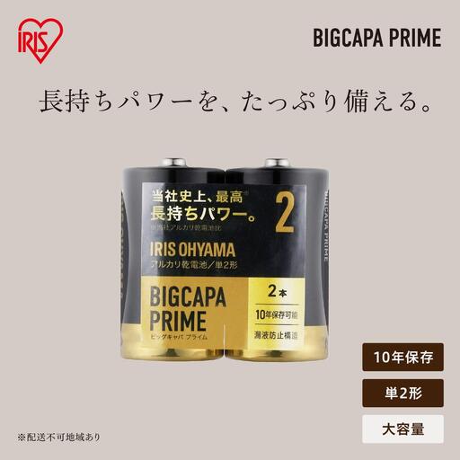 アルカリ乾電池 単2形 24本(2本パック×12個セット) BIGCAPA PRIME LR14BP/2P×12