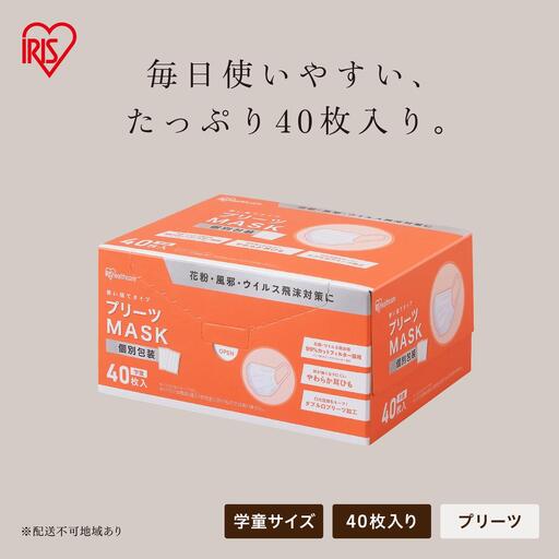 プリーツマスク 400枚(40枚入×10箱) 学童サイズ PK-NV40G×10