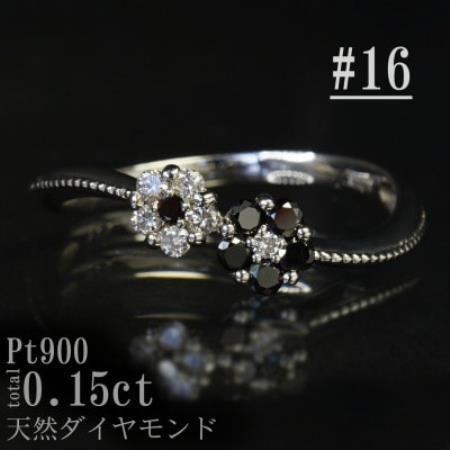 [サイズ:16号]Pt900ブラックダイヤフラワーデザインリング R4142BL-P[配送不可地域:離島・沖縄県]