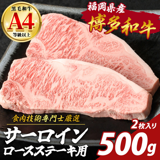 博多和牛 サーロイン ロースステーキ用 (計500g・2枚入り) 国産 九州産 福岡県産 牛 牛肉 和牛 黒毛和牛 ブランド牛 ロース ステーキ ステーキ肉 焼き肉 BBQ バーベキュー ギフト 贈答用 贈り物 お祝い 冷凍【チクゼンヤ】as58-010