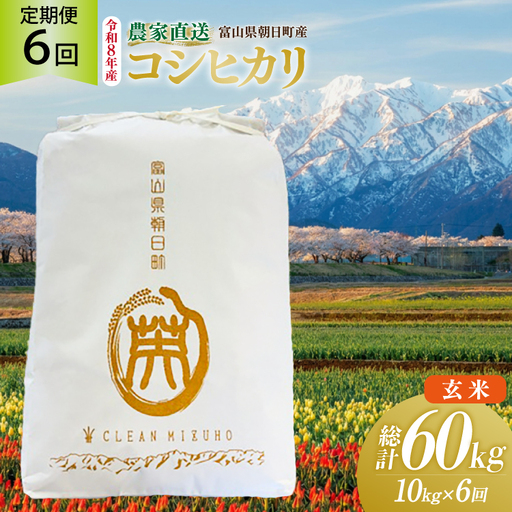 米 令和8年産 こしひかり 玄米 10kg 【6ヶ月定期便】 計60kg