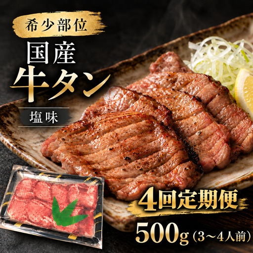 【全4回定期便】 希少部位 国産 牛タン 塩味 500g (3～4人前) 焼肉 BBQ 家族 大河原町