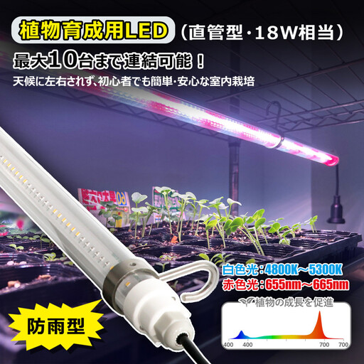 植物育成用LED直管ライト 複数連結可能　簡単設置 SL-G120P