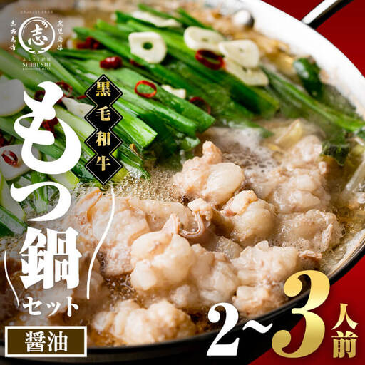 国産黒毛和牛ホルモン もつ鍋セット【醤油味】(2～3人前) 黒毛和牛 肉 牛肉 国産 もつ鍋 モツ鍋 ホルモン タレ 鍋 焼肉 バーべキュー 小分け p9-055
