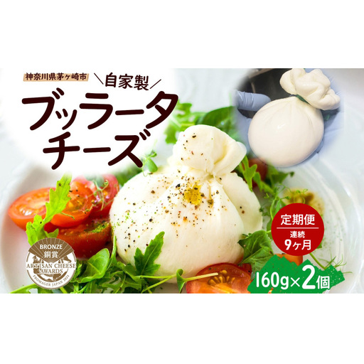 9ヶ月定期便 自家製チーズ ブッラータチーズ160g 2個 出来立て 神奈川県産 幻のチーズ ブッラータ 手作り Osteria e Bottega S 神奈川県 湘南 茅ケ崎 フレッシュチーズ  おつまみ ピザ 神奈川県 茅ヶ崎市